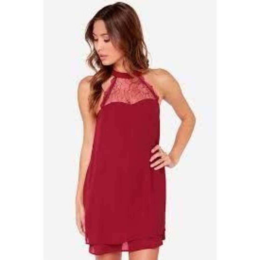Lulus Red Lace Halter Mini Dress Wine Colored Size